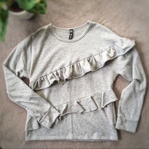 Lord & Taylor Ruffle Gray Sweater, Small